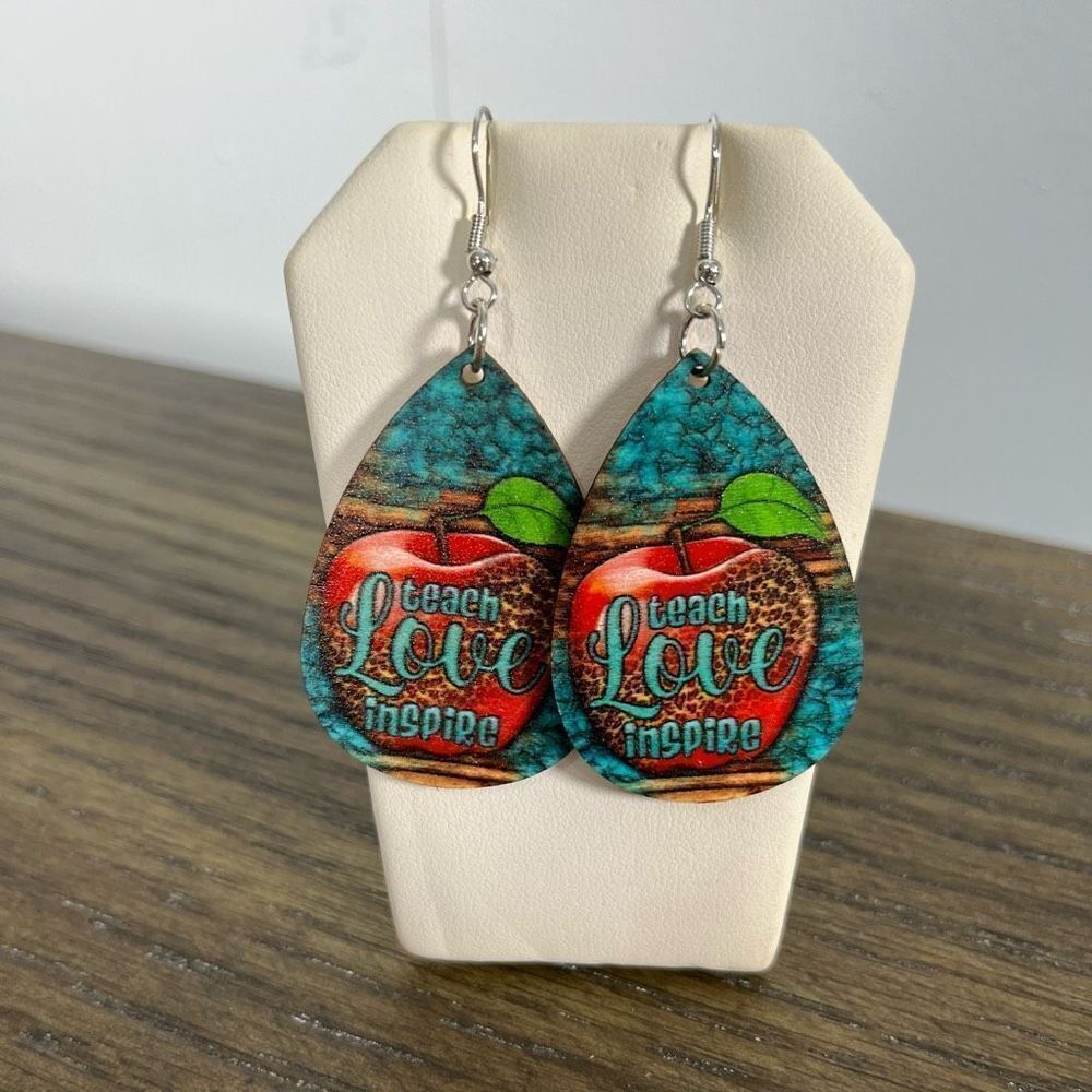 2/$10 ⭐️ 3/$12 | Wooden Teardrop Teach Love Inspire Earrings